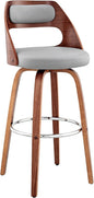 Armen Living Julius Mid Century Modern Swivel Bar Stool for Kitchen Island Counter in Gray Faux Leather and Walnut Wood, 26" Seat Height
