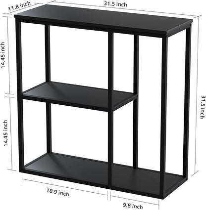 WOHOMO Console Table, 12'' Narrow Entryway Table for Living Room, 31.5'' x 31.5'' Black Industrial Sofa Table with 3-Tier Storage Shelves for Corridor, Hallway, Black