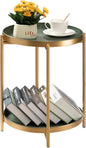 TeoKJ 2 Tier Gold Side Table, Folding Round Metal End Table Small Nightstand with Two Removable Tray for Bedroom Living Room Bedside Small Spaces Gold + Dark Green