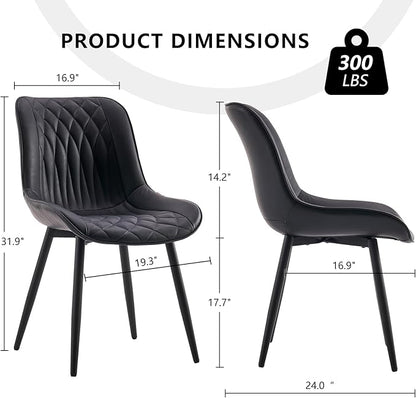 YOUNIKE Black Dining Chairs Set of 2 with High Backs Mid Century Modern Kitchen & Dining Room Chairs PU Faux Leather Upholstered Wide Seat Accent Chair Comfortable Large Padded Side Chair Metal Legs