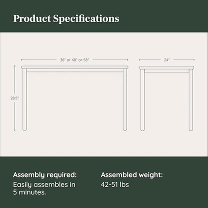 Branch Daily Desk - Functional at Home Office Desk with Effortless Assembly, Timeless Design, Rounded Corners, and Built-in Cable Notch - 58” W x 27” H x 24” D - Woodgrain - White
