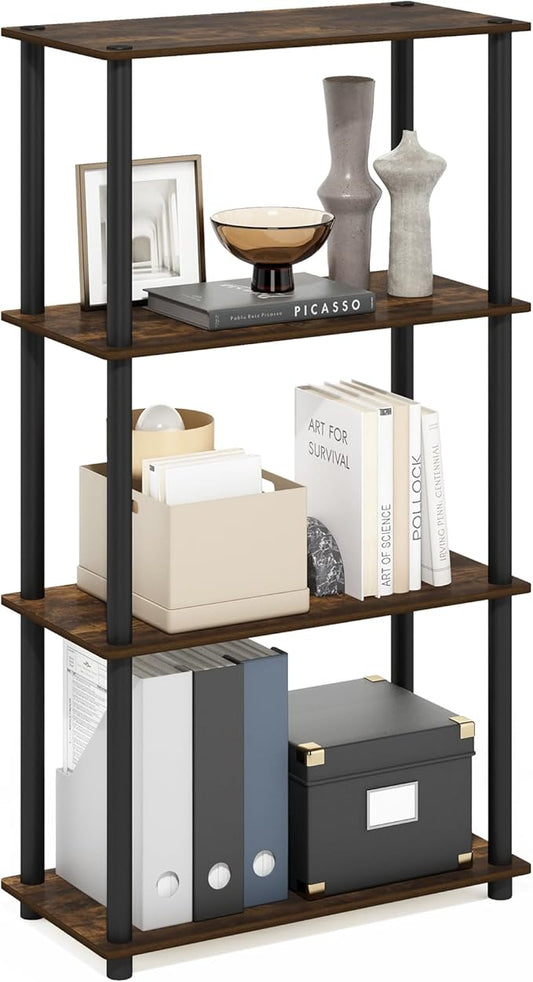 Furinno Turn-N-Tube 4-Tier Multipurpose Shelf Display Rack, Amber Pine/Black
