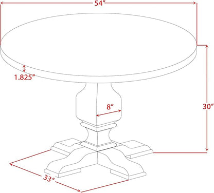 I53-0N-TP Dining Table with Acacia Wood Round Tabletop and Elegant Pedestal Base - Antique Walnut Finish