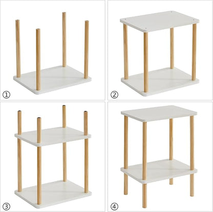 IBUYKE 2-Tier Side Table, Solid Wood Tall End Table with Storage Shelves, Nightstand Bedside Table for Living Room Bedroom Office, No-Tool Assembly, White UWST002W