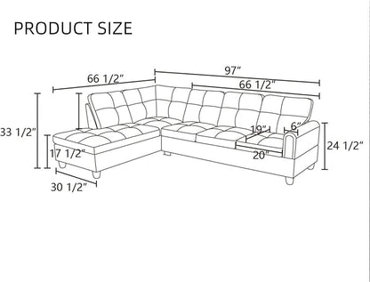 L-Shaped Sectional Sofa, Modern Sectional Couches Home Sofas for Living Room with Movable Chaise, Modular Living Room Sets Furniture for Apartment Bedroom & Office, Black
