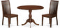 East West Furniture DMIP3-MAH-W 3 Piece Kitchen Table & Chairs Set Contains a Round Dining Room Table with Dropleaf and 2 Dining Chairs, 42x42 Inch, Mahogany