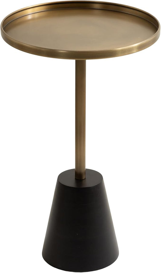 Kate and Laurel Tira Elegant Round Side Table, 14 x 24, Brass and Black, Modern Glam Circle End Table for Use as Bedroom Nightstand or Living Room Table Option