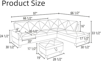 Modular Leather Sectional Couch, L Shaped Couch with Storage, Convertible Sofa with Ottomans, Modern Sectional Sofa for Living Room and Office, 5 Seat, Brown