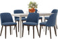 COLAMY 60 Inch Rectangular Kitchen Dining Table for 6, Modern Farmhouse Dining Table Set for 6, Wood Dining Table and Upholstered Dining Chairs for Kitchen, Dining Room, Restaurant, White/Blue