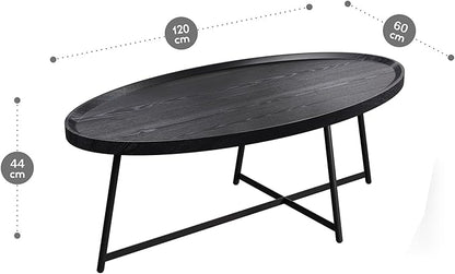 Modern Coffee Table, Oval Wood Coffee Tables Center Table with Metal Leg for Living Room, 47 Inch Table Accent Furniture (Oval Coffee Table, Black)