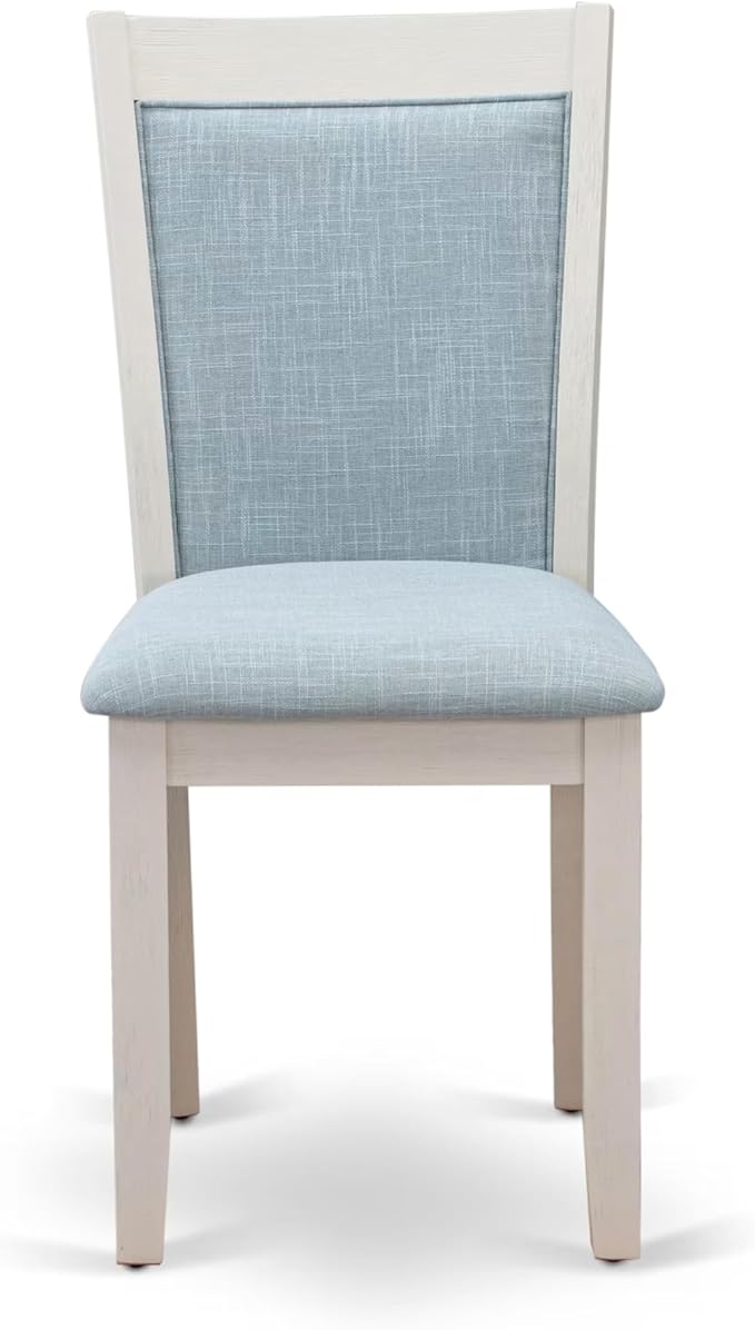 East West Furniture V077MZ015-5 5 Piece Dining Set Includes a Rectangle Dining Room Table with V-Legs and 4 Baby Blue Linen Fabric Upholstered Parson Chairs, 40x72 Inch, Multi-Color