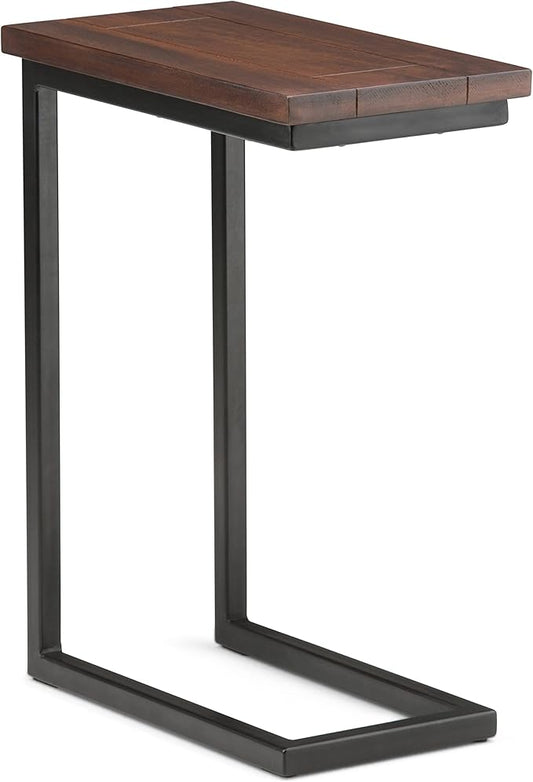 SIMPLIHOME Skyler 18-inch Wide Solid Mango/Metal Industrial C-Shaped End Table in Dark Cognac Brown/Black for Living Room, Office, or Bedroom, Assembled