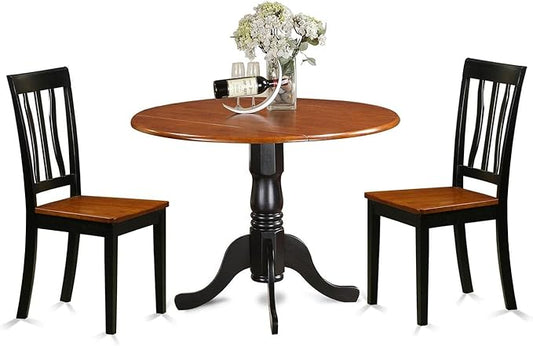 East West Furniture DLAN3-BCH-W 3 Piece Dinette Set for Small Spaces Contains a Round Dining Table with Dropleaf and 2 Dining Chairs, 42x42 Inch, Black & Cherry