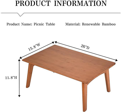 Japanese Floor Table No Assembly Required Bamboo Folding Walnut Coffee Table Bedroom 26x15.8x11.8in Furniture Low Tea Table for Sitting on The Floor Walnut Large