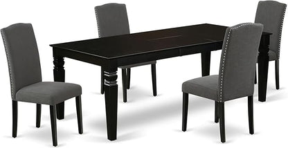 East West Furniture LGEN5-BLK-20 5 Piece Dinette Set Includes a Rectangle Dining Room Table with Butterfly Leaf and 4 Dark Gotham Linen Fabric Upholstered Chairs, 42x84 Inch, Black