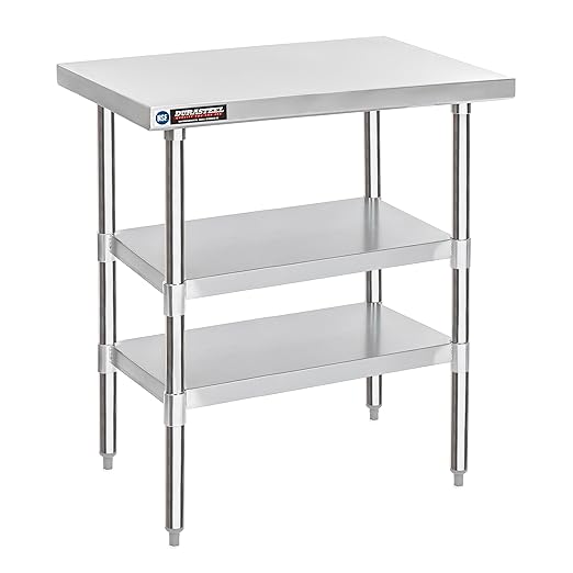 DuraSteel Food Prep Stainless Steel Table - 30 x 36 Inch Commercial Metal Workbench with Adjustable Under Shelf - NSF Certified - for Restaurant, Warehouse, Home, Kitchen, Garage