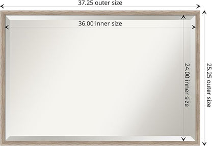 Amanti Art White Bathroom Mirror for Over Sink, 25x37 Hardwood Wedge White Wash Rectangle Vanity Mirror, Large Country Rustic Wood Frame, Hangs Horizonally and Vertically, Bathroom Wall Decor,