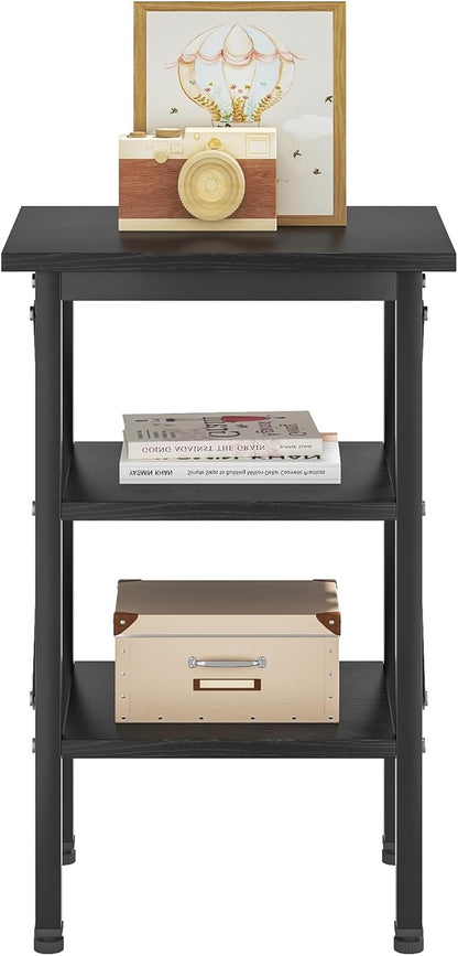 VECELO End Table, Bedside Table, 24" Tall Living Room End Tables, X-Design Reinforced Nightstands, Side Table with 3-Tier Storage Shelves for Small Spaces, Office, Bathroom, Bedroom, Classic Black