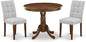 East West Furniture ANAS3-AWA-27 3 Piece Modern Dining Set consists A Dinning Table and 2 Light Gray Polyester Fabric Dinner Chairs, Antique Walnut