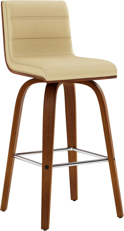 Armen Living Vienna 26" Swivel Counter Stool in Walnut Wood Finish with Cream Faux Leather - Set of 2