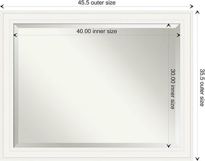 Amanti Art White Bathroom Mirror for Over Sink, 36x46 Ridge White Rectangle Vanity Mirror, X-Large Traditional Frame, Hangs Horizonally and Vertically, Bathroom Wall Decor, Beveled Edge from WI, USA