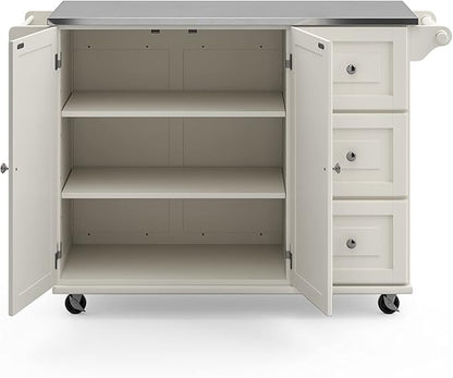Homestyles Dolly Madison Rolling Mobile Kitchen Island with Storage and Towel Rack, 54 Inch Width, Off White