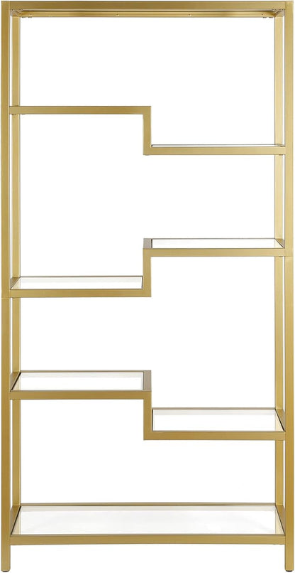 Henn&Hart 68" Tall Rectangular Bookcase in Brass, for Home Office, Living Room
