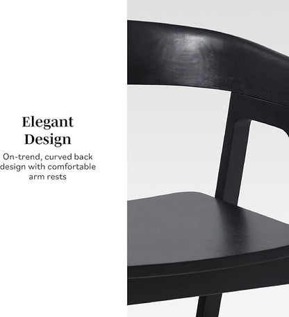 Walker Edison Ezra Modern Solid Wood Rounded Back Dining Chair - Black (Set of 2)