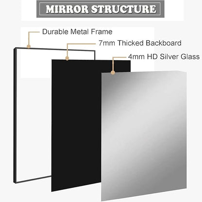 Modern 26"L x 40"W Black Wall Mounted Mirror, Rectangular, Framed, Thickened Stainless Steel Frame, Bathroom Use, Grooming, Home Decor