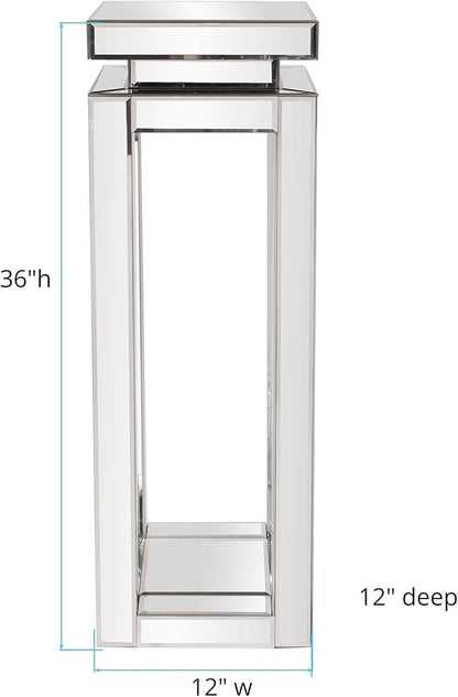 Howard Elliott Large Silver Mirrored Pedestal Accent Table for Home Decoration, Mirrored Finish Design End Table for Bedroom, Entryway or for Any Room, 12 x 12 x 36 inches