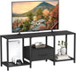 TV Stand with Fabric Drawer for 55 Inch TV, Entertainment Center with Open Shelves, Media TV Console Table for Living Room, Bedroom, Black