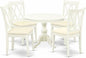 East West Furniture HBCL5-LWH-C 5 Piece Dining Table Set for 4 Includes a Round Kitchen Table with Pedestal and 4 Linen Fabric Dining Room Chairs, 42x42 Inch, Linen White
