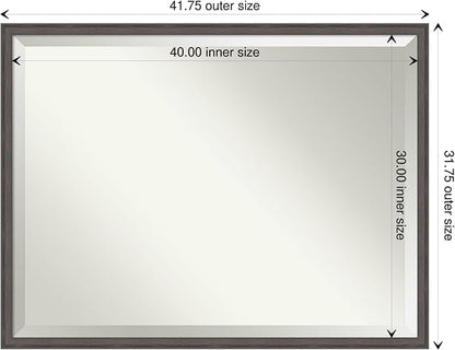 Amanti Art Silver Bathroom Mirror for Over Sink, 32x42 Florence Pewter Rectangle Vanity Mirror, X-Large Casual Frame, Hangs Horizonally and Vertically, Bathroom Wall Decor, Beveled Edge from WI, USA