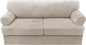 H.VERSAILTEX Sofa Cover 3 Piece T Cushion Loveseat Slipcovers Thick Velvet Couch Cover Stretch T Cushion Sofa Covers for 2 Cushion Couch with 2 Individual T Cushion Covers Washable, Oatmeal