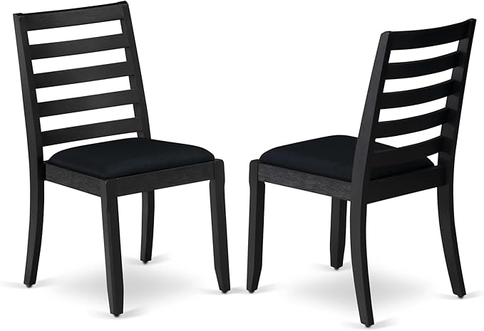 East West Furniture LGX17-BLK-24 -7 Piece Dining Set Includes a Rectangular Kitchen Table with Black Tabletop and 6 Stackable Polyester Fabric Chairs, Black