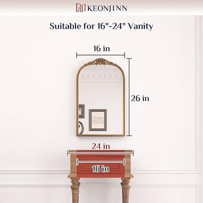 Keonjinn Black Vintage Arched Mirror for Wall, 16" x 24" Antique Mirrors with Metal Frame, Baroque Style Decoration for Mantle, Bathroom, Living Room, Fireplace, Bedroom, French Cleat Mounting