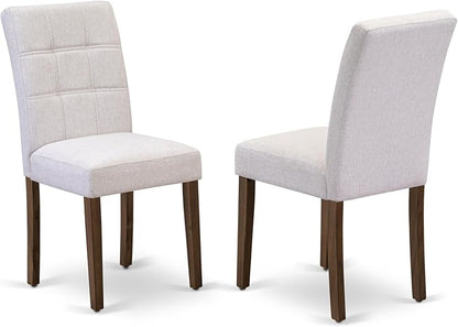 East West Furniture DLAS3-AWA-08 3 Piece Dinner Table Set Includes A Mid Century Modern Table and 2 Mist Beige Polyester Fabric Dinning Chairs, Antique Walnut