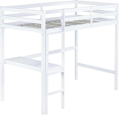 HomSof Twin Loft Bed with Built-in Desk,White