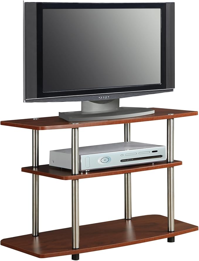 Convenience Concepts Designs2Go No Tools 3-Tier TV Stand 31.5" - Entertainment Center for TVs up to 37 Inches, Modern TV Console with Shelves for Living Room, Family Room, Cherry