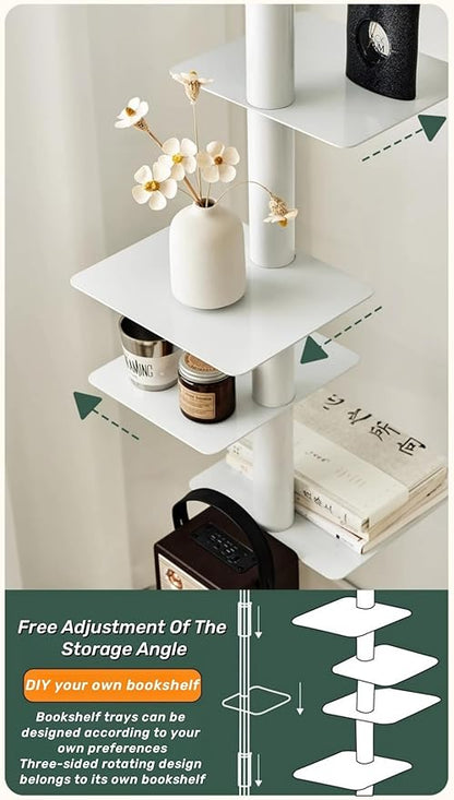 9-Tier Spine Bookshelf Metal Bookcase 5 Colors Vertical Bookshelf Tower Rotating Tall Narrow Bookshelf Ladder Book Rack Indoor (Orange)