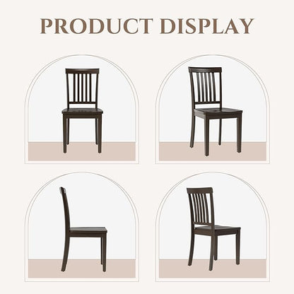 COLAMY Wooden Dining Chairs Set of 4, Solid Rubberwood Kitchen & Dining Room Chairs,Windsor Style Seating, Rustic Dining Table Chairs, Non-Slip Foot Pads, Farmhouse & Traditional Seating,Dark Brown