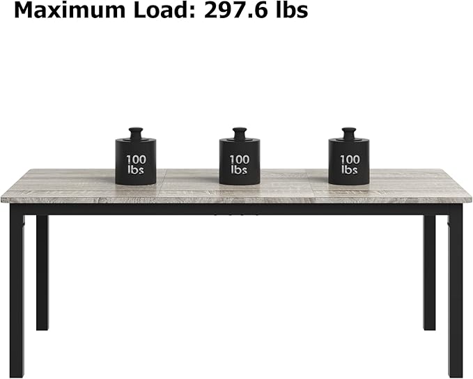 GarveeHome 70.8in Industrial Dining Table for 6, Wooden Long Dinner Table with Mortise Tenon Design, Kitchen Table with Sturdy Metal Legs, for Dining Room Home Office Living Room, Grey