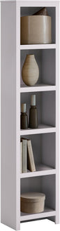 Prepac Moda 80" Tall 5-Tier Narrow Bookcase in White, Modern Storage Accent Bookshelf with 3 Adjustable Shelves for Home, Office, Living Room, Bedroom