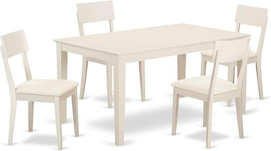 East West Furniture CAAD5-LWH-LC 5 Piece Dining Room Table Set Includes a Rectangle Kitchen Table and 4 Faux Leather Upholstered Dining Chairs, 36x60 Inch, Linen White
