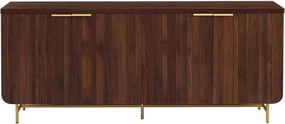 Walker Edison Reema Fluted 4-Door Kitchen Sideboard Buffet Console, 69 Inch, Gold,dark Walnut