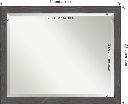Amanti Art Grey Wall Mirror 25x31 Woodridge Rustic Grey Rectangle Bathroom Mirror for Wall Decor Living Room, Large Rustic Farmhouse Wood Frame, Hangs Horizonally and Vertically, Bathroom Decor