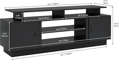 YITAHOME Modern TV Stand with LED Lights for up to 80 Inch TVs, Entertainment Center with Storage Cabinets & Movable Partition for Living Room (Black)