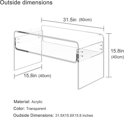 Acrylic Coffee Table, Clear Rectangle Side Table Furniture, Modern Tea Table With Open Storage, End Table for Living Room, Office Reception and Bedroom