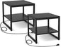 Homieasy End Table with Charging Station, 20 Inch Mini Fridge Stand with 2-Tier Open Shelf, Square Bedside Nightstand & Sofa Side Table for Small Spaces, Black - 2 Pack