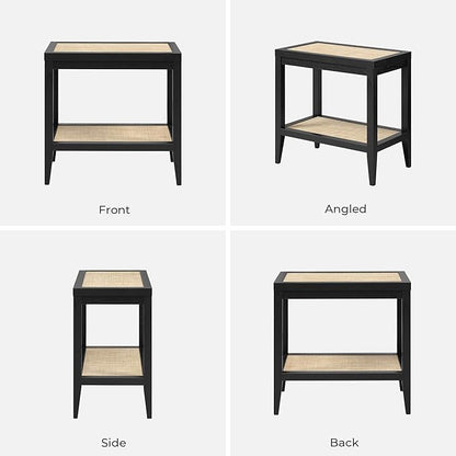 SICOTAS Rattan Nightstands Set of 2 - Boho Shelf Bedside Tables Narrow End Table Living Room Set of 2 Side Table with Rattan Storage Shelves for Small Space - Black Oak